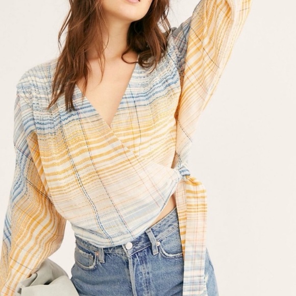 Free People Tops - FP We The Free Misty Maldives Wrap Long Sleeve Crop Top Surplice Blouse size XL